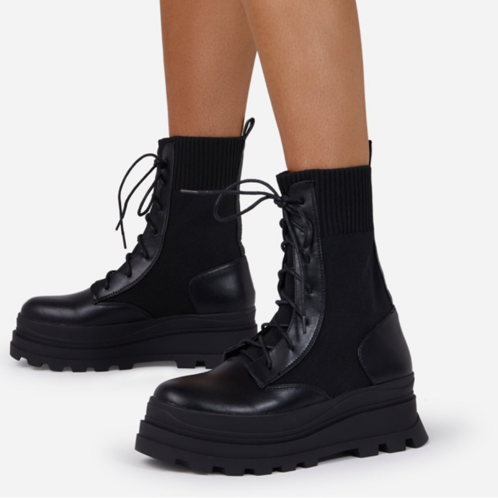 BLACK KNITTED CHUNKY BIKER BOOT - Picture 4 of 6